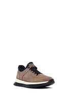 Erkek Vizon Bağcıklı Nubuk Deri Casual Sneaker | Derimod