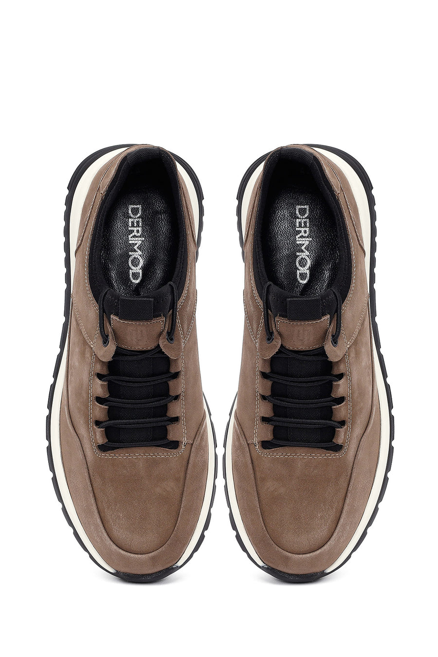 Erkek Vizon Bağcıklı Nubuk Deri Casual Sneaker