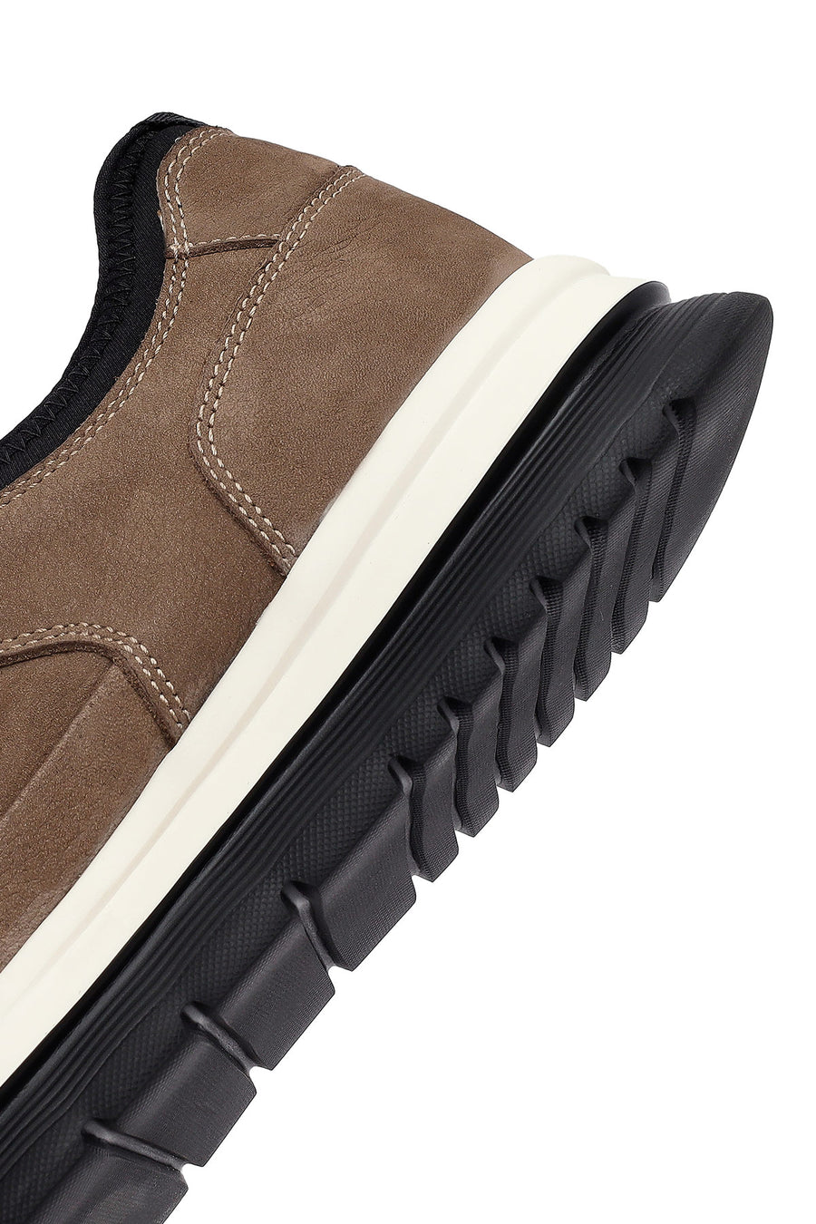 Erkek Vizon Bağcıklı Nubuk Deri Casual Sneaker