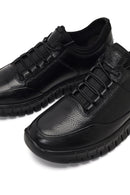 Erkek Siyah Bağcıklı Kalın Tabanlı Deri Casual Sneaker | Derimod