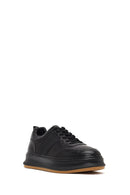 Men's Black Lace-Up Thick-Soled Leather Sneaker | Derimod