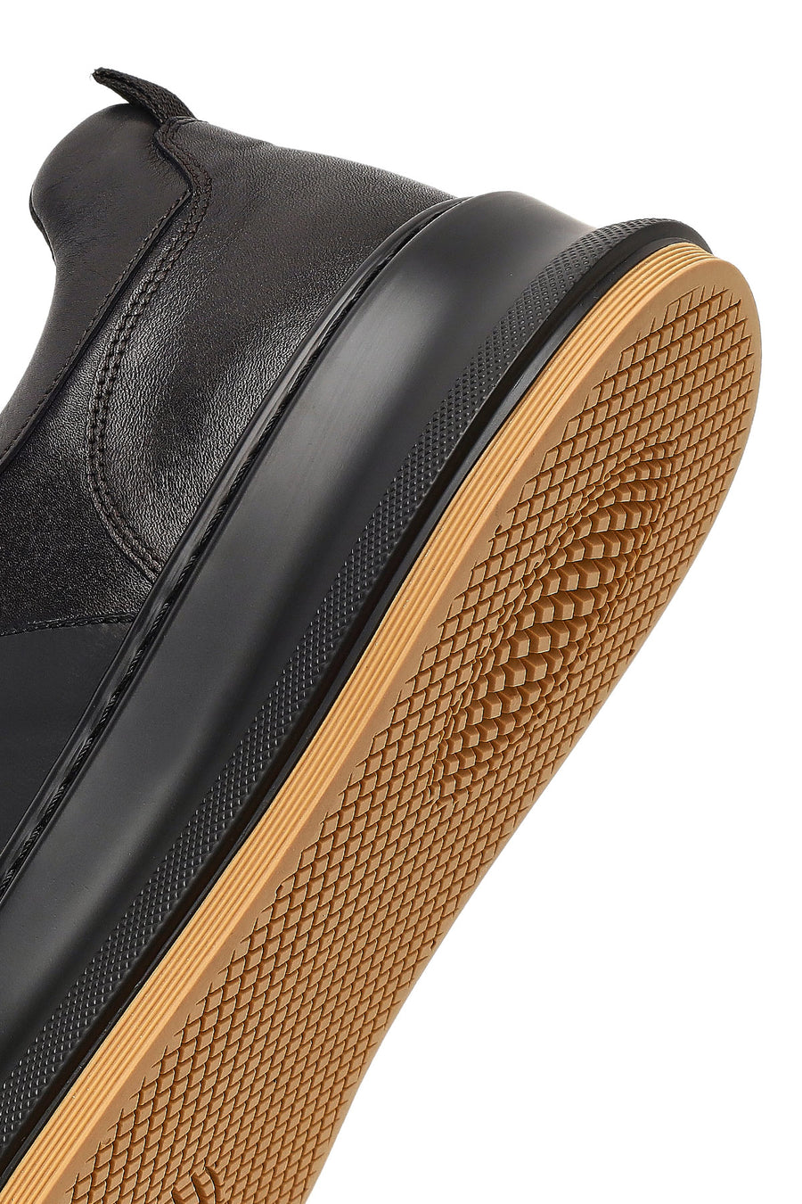 Erkek Siyah Bağcıklı Kalın Tabanlı Deri Sneaker