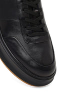 Men's Black Lace-Up Thick-Soled Leather Sneaker | Derimod