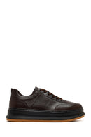 Men's Brown Lace-Up Thick-Soled Leather Sneaker | Derimod