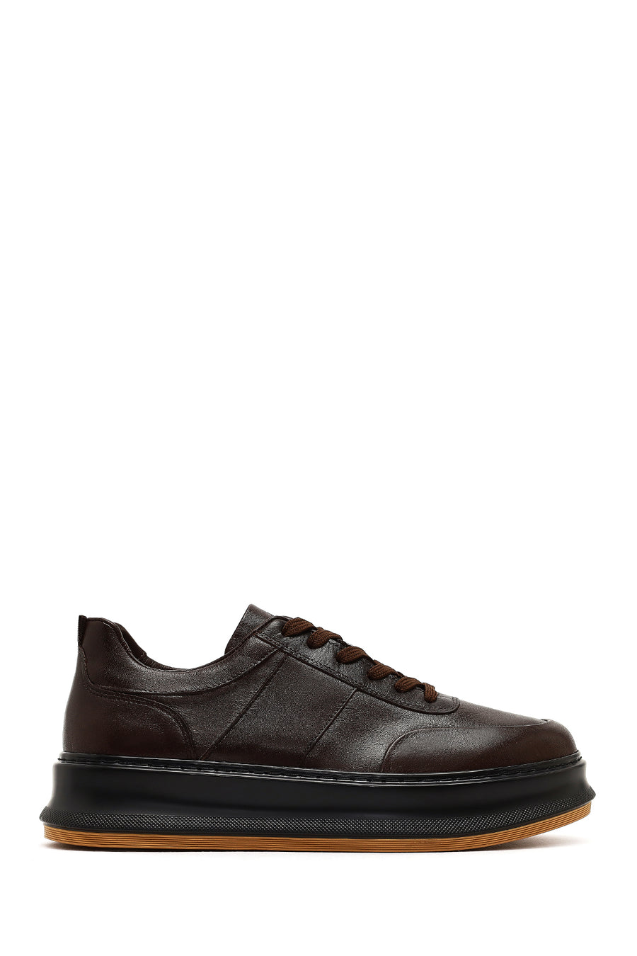 Erkek Kahverengi Bağcıklı Kalın Tabanlı Deri Sneaker 25WFD641918 | Derimod