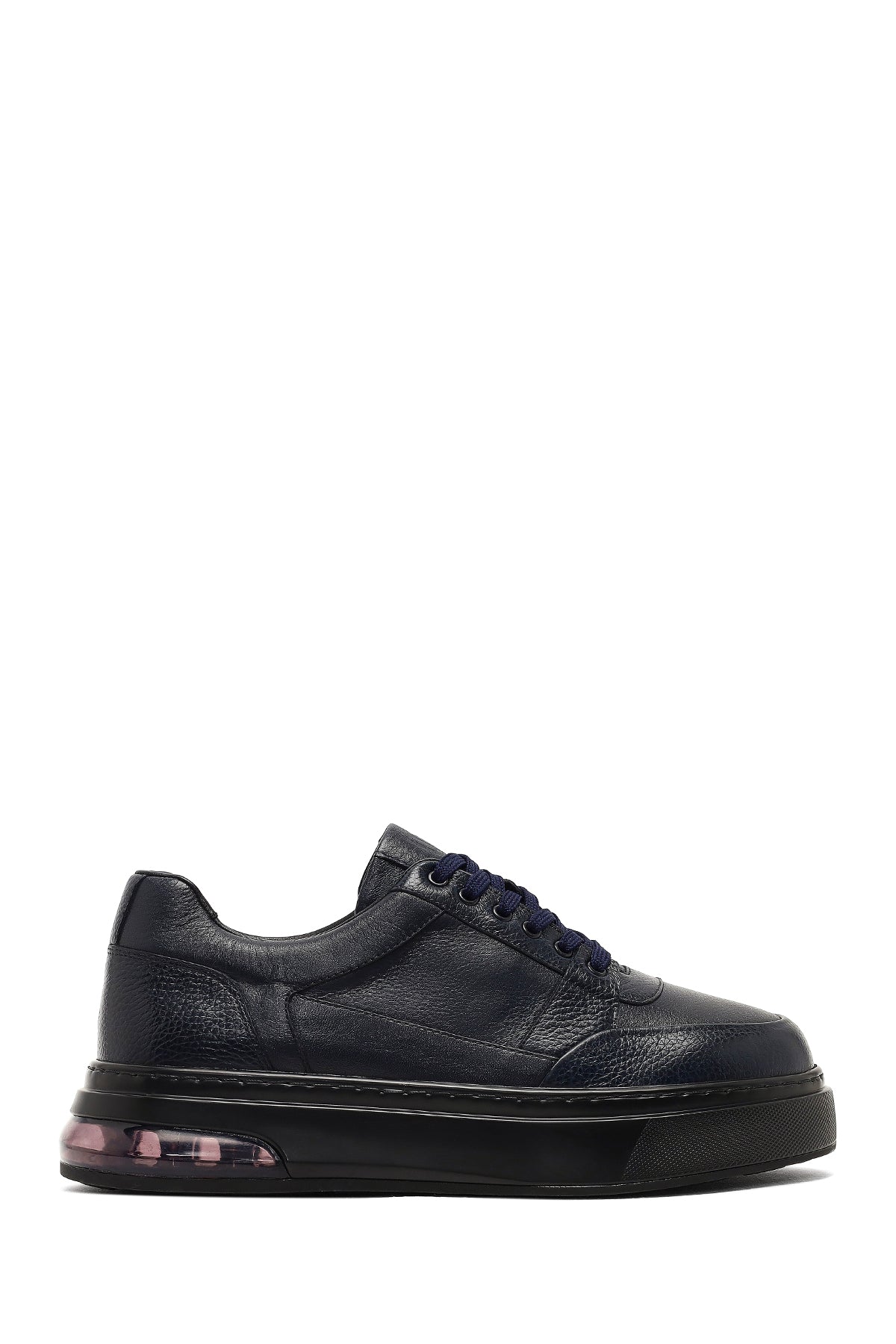 Men's Navy Blue Lace-Up Thick Sole Leather Sneaker 25WFD642018 | Derimod