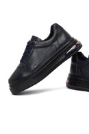 Men's Navy Blue Lace-Up Thick Sole Leather Sneaker | Derimod