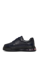Men's Navy Blue Lace-Up Thick Sole Leather Sneaker | Derimod