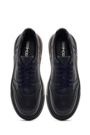 Men's Navy Blue Lace-Up Thick Sole Leather Sneaker | Derimod