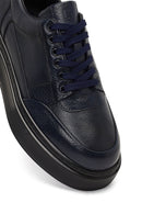 Men's Navy Blue Lace-Up Thick Sole Leather Sneaker | Derimod