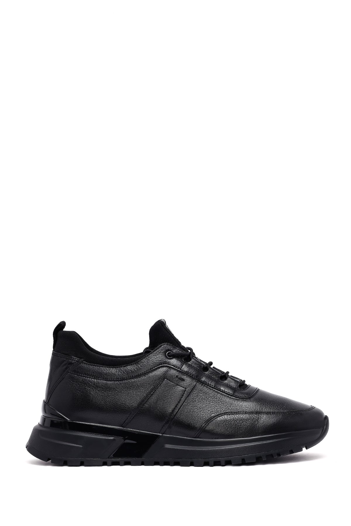 Men's Black Lace-Up Thick-Soled Leather Casual Sneakers 25WFD642218 | Derimod