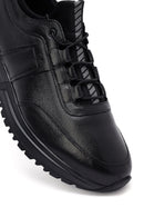Men's Black Lace-Up Thick-Soled Leather Casual Sneakers | Derimod