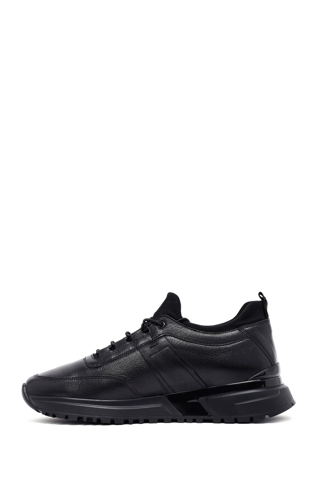 Erkek Siyah Bağcıklı Kalın Tabanlı Deri Casual Sneaker