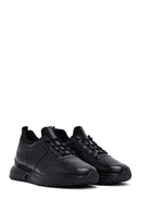 Men's Black Lace-Up Thick-Soled Leather Casual Sneakers | Derimod