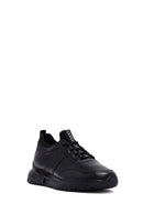 Men's Black Lace-Up Thick-Soled Leather Casual Sneakers | Derimod
