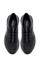Men's Black Lace-Up Thick-Soled Leather Casual Sneakers | Derimod
