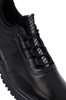 Men's Black Lace-Up Thick-Soled Leather Casual Sneakers | Derimod