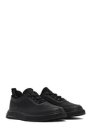 Men's Black Lace-Up Thick-Soled Leather Sneaker | Derimod