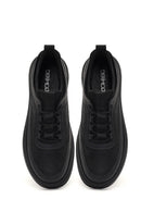 Men's Black Lace-Up Thick-Soled Leather Sneaker | Derimod