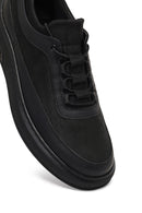 Men's Black Lace-Up Thick-Soled Leather Sneaker | Derimod