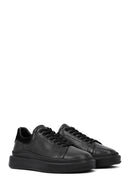 Men's Black Lace-Up Thick-Soled Leather Sneaker | Derimod