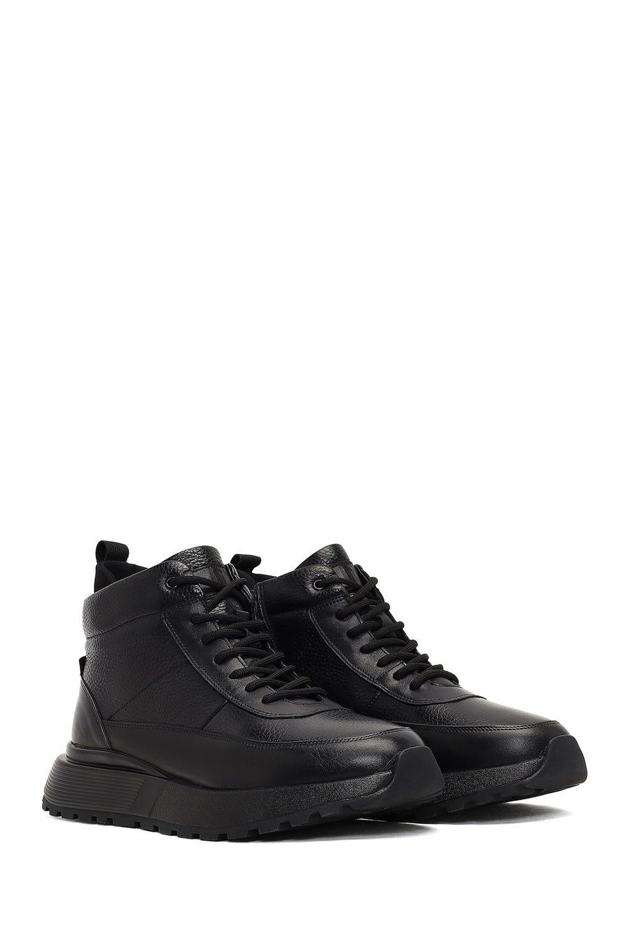 Erkek Siyah Fermuarlı Kalın Tabanlı Deri Spor Bot