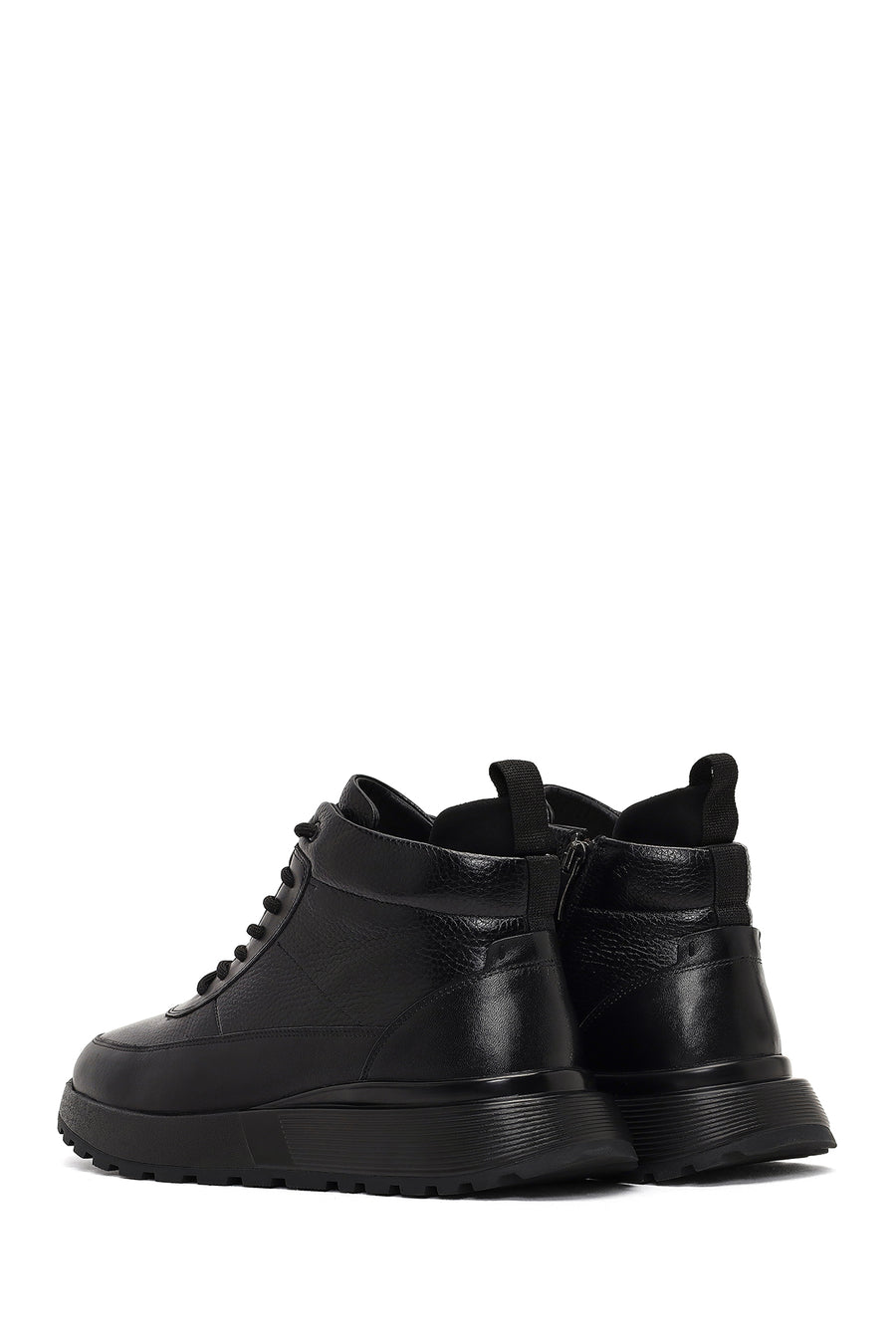 Erkek Siyah Fermuarlı Kalın Tabanlı Deri Spor Bot