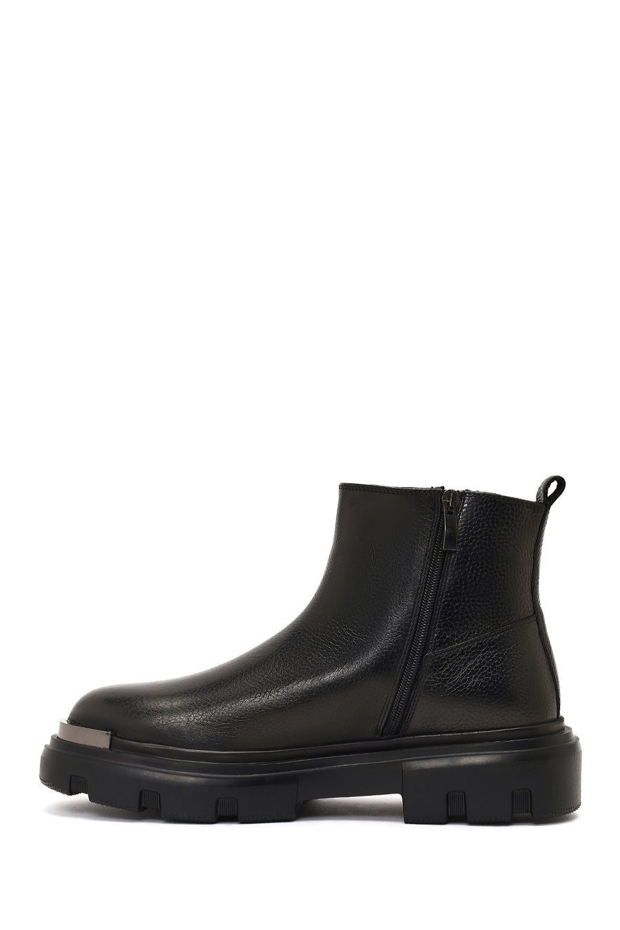 Men's Black Zippered Thick-Soled Leather Casual Boot