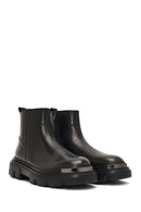 Erkek Siyah Fermuarlı Kalın Tabanlı Deri Casual Bot | Derimod