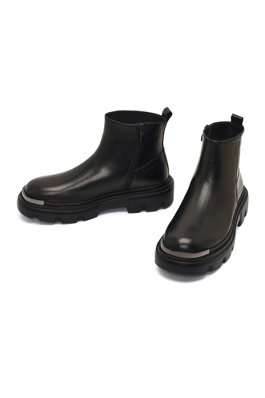 Men's Black Zippered Thick-Soled Leather Casual Boot