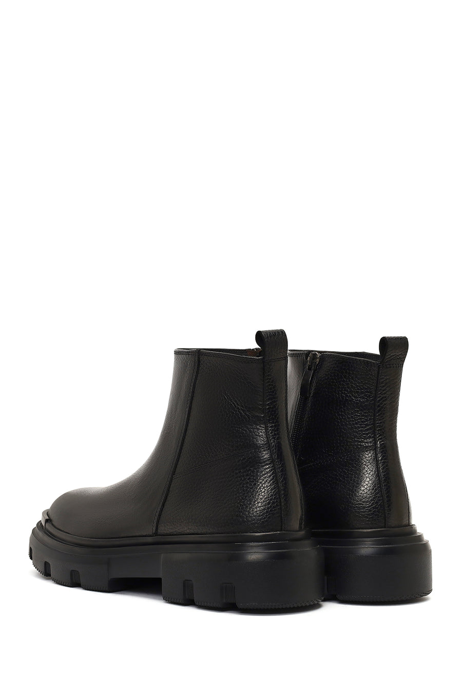 Men's Black Zippered Thick-Soled Leather Casual Boot
