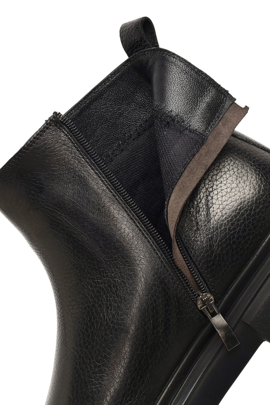 Men's Black Zippered Thick-Soled Leather Casual Boot