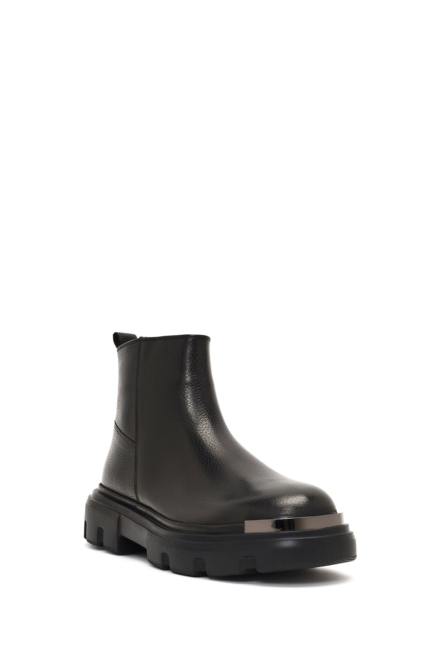 Men's Black Zippered Thick-Soled Leather Casual Boot