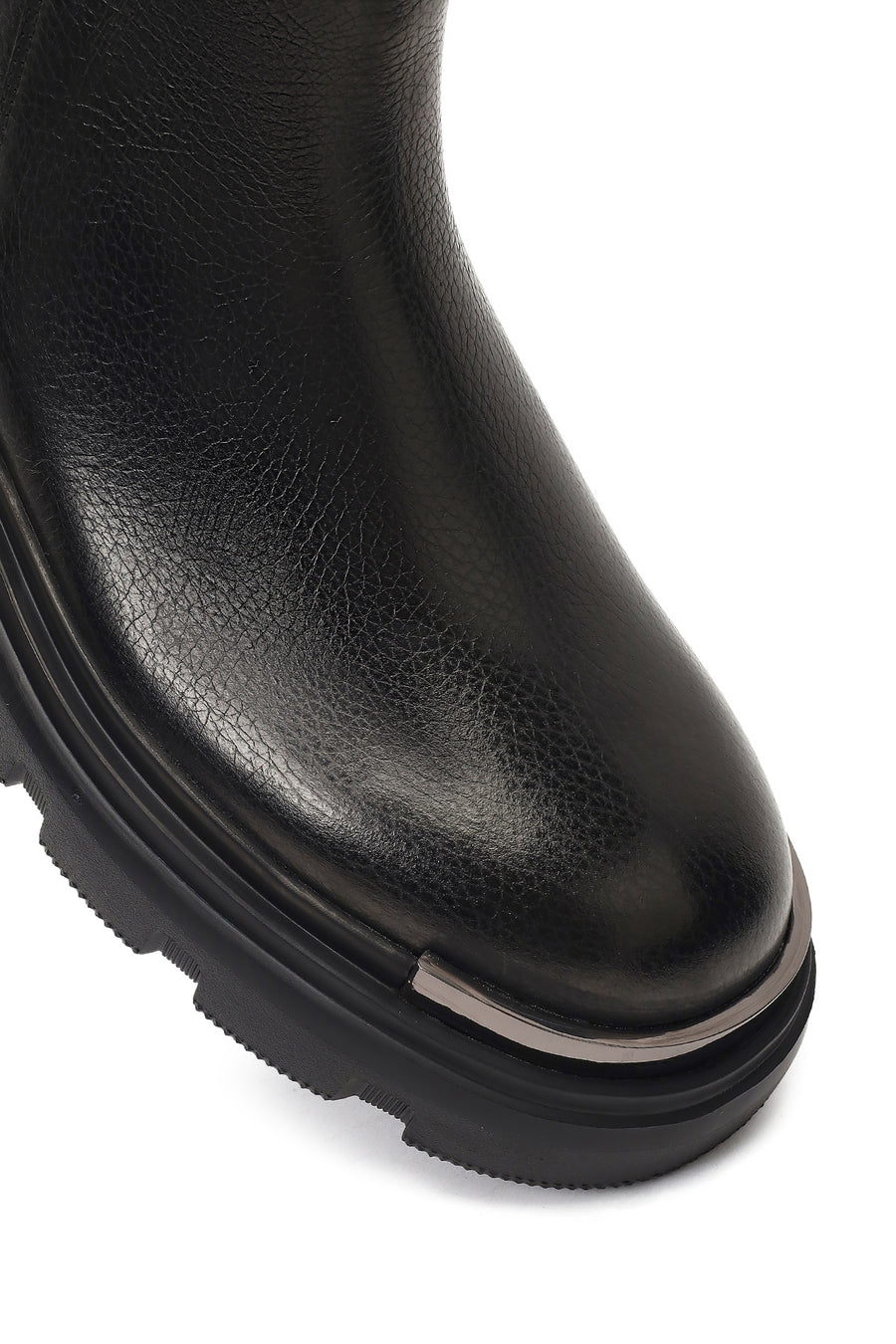 Men's Black Zippered Thick-Soled Leather Casual Boot
