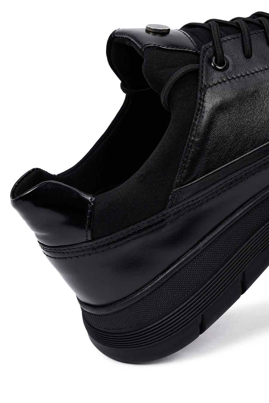 Erkek Siyah Bağcıklı Deri Casual Sneaker