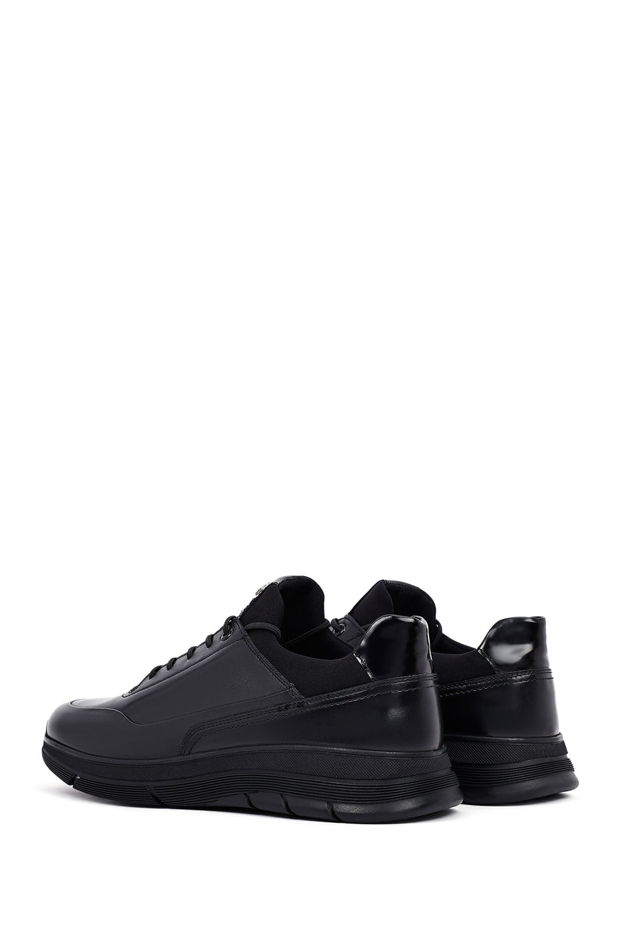 Erkek Siyah Bağcıklı Deri Casual Sneaker