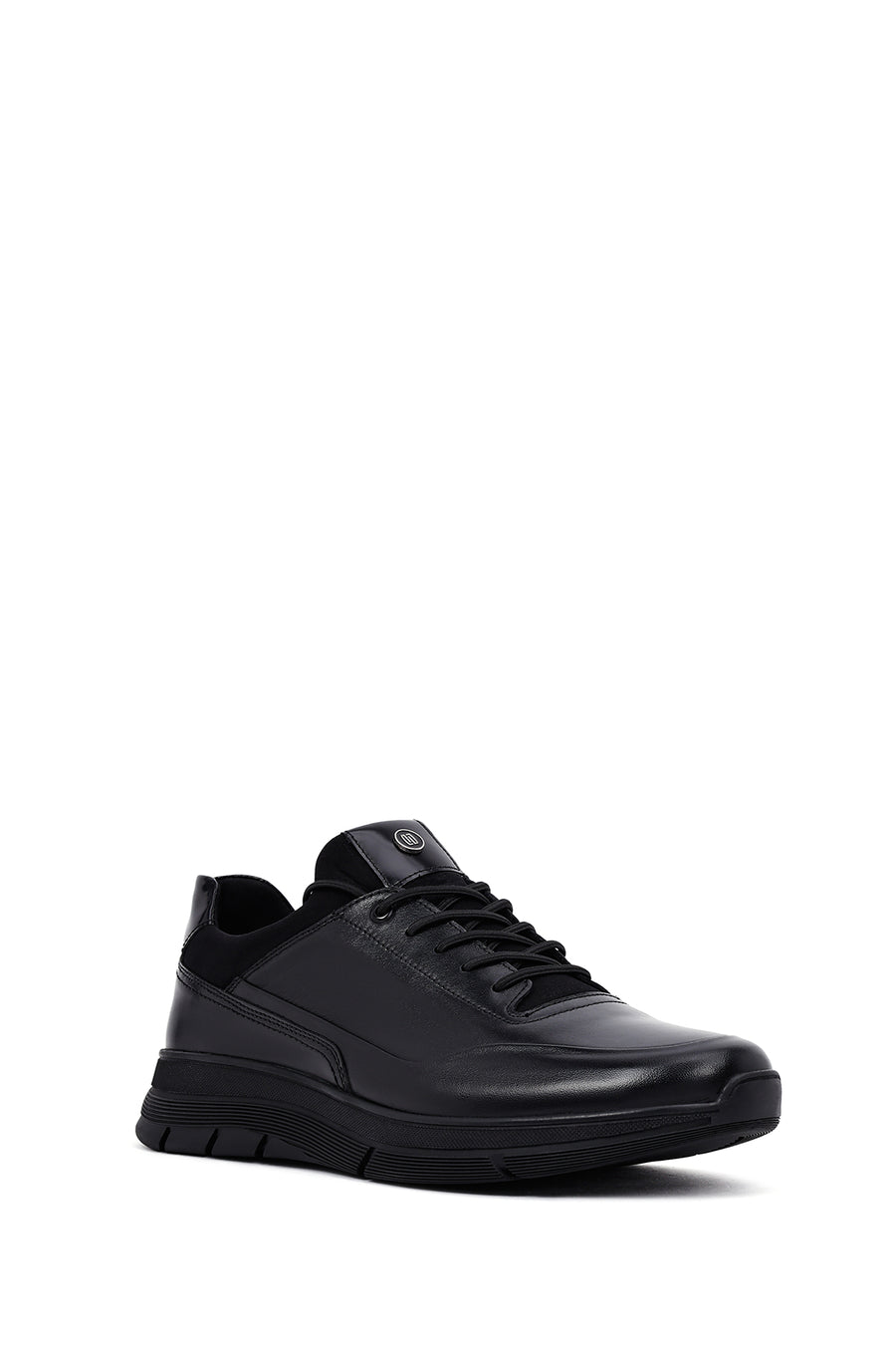 Erkek Siyah Bağcıklı Deri Casual Sneaker