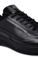 Erkek Siyah Bağcıklı Deri Casual Sneaker | Derimod