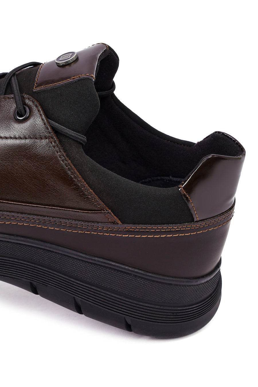 Erkek Kahverengi Bağcıklı Deri Casual Sneaker
