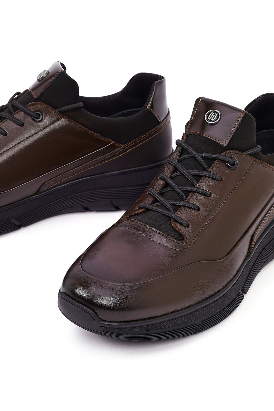 Erkek Kahverengi Bağcıklı Deri Casual Sneaker