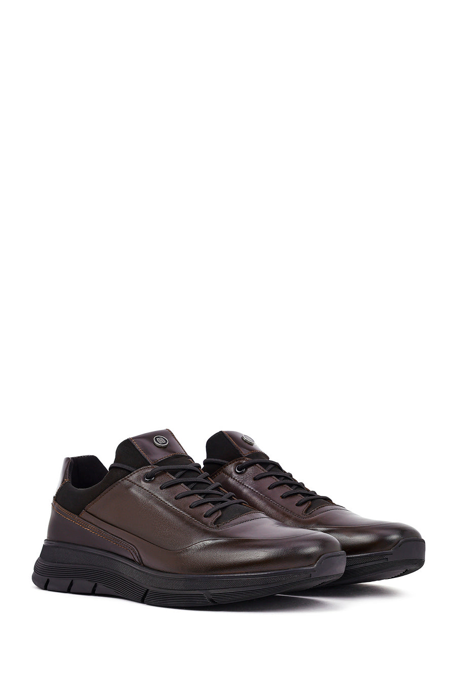 Erkek Kahverengi Bağcıklı Deri Casual Sneaker