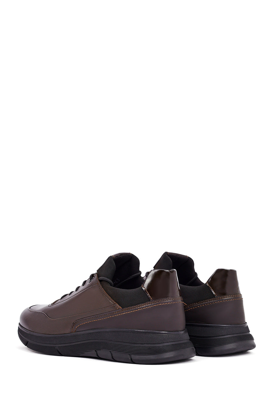 Erkek Kahverengi Bağcıklı Deri Casual Sneaker