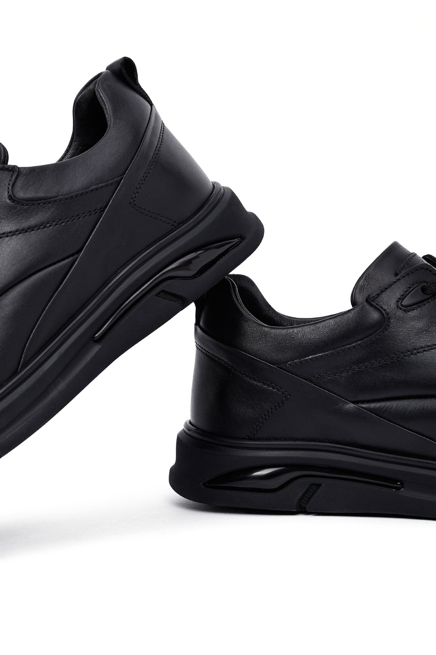 Erkek Siyah Bağcıklı Deri Casual Sneaker