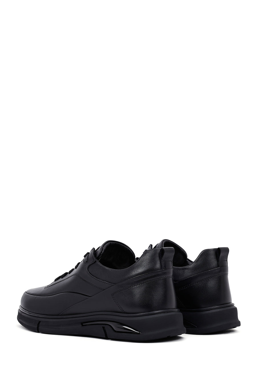 Erkek Siyah Bağcıklı Deri Casual Sneaker