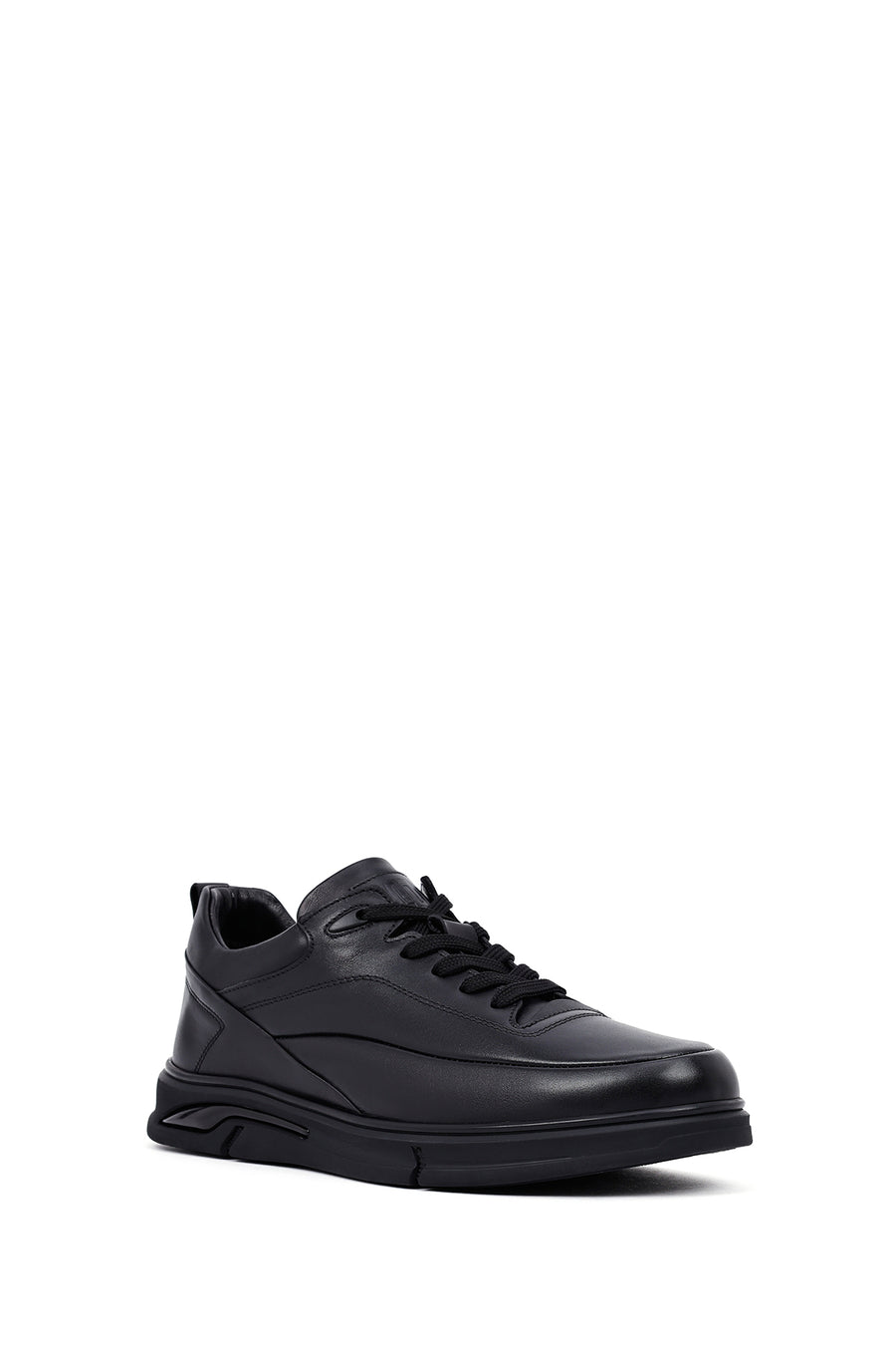 Erkek Siyah Bağcıklı Deri Casual Sneaker