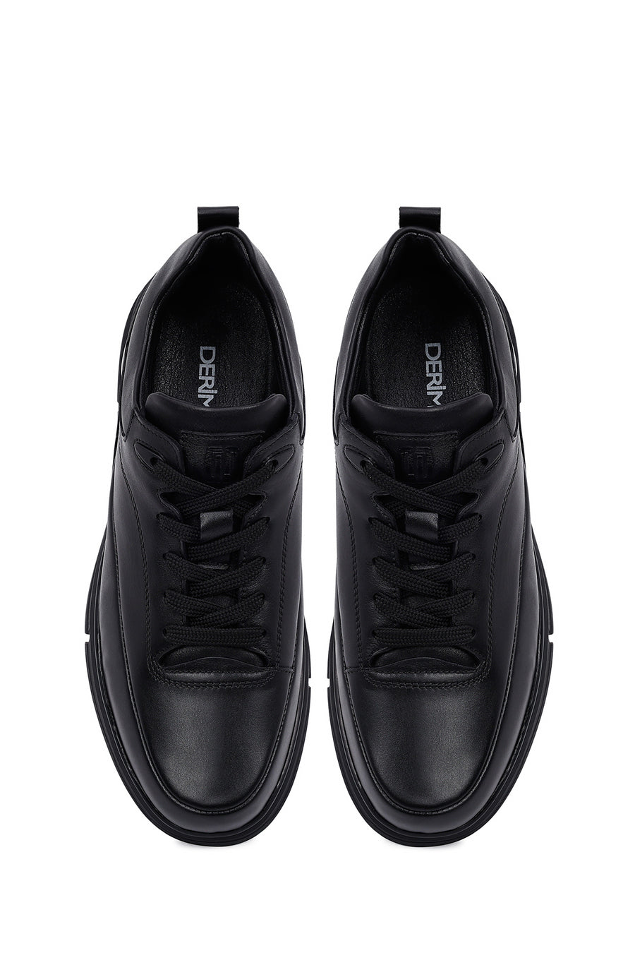 Erkek Siyah Bağcıklı Deri Casual Sneaker