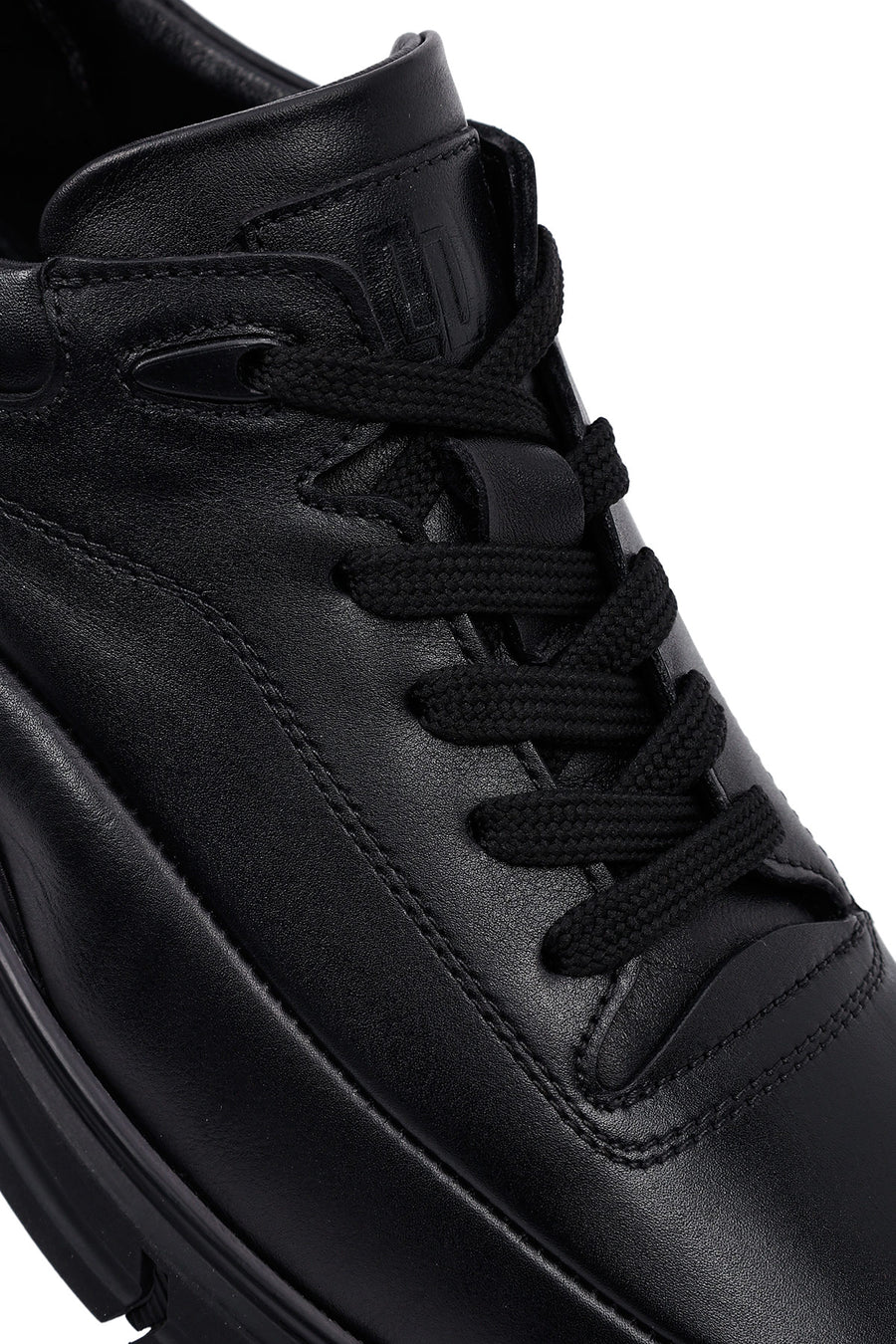 Erkek Siyah Bağcıklı Deri Casual Sneaker