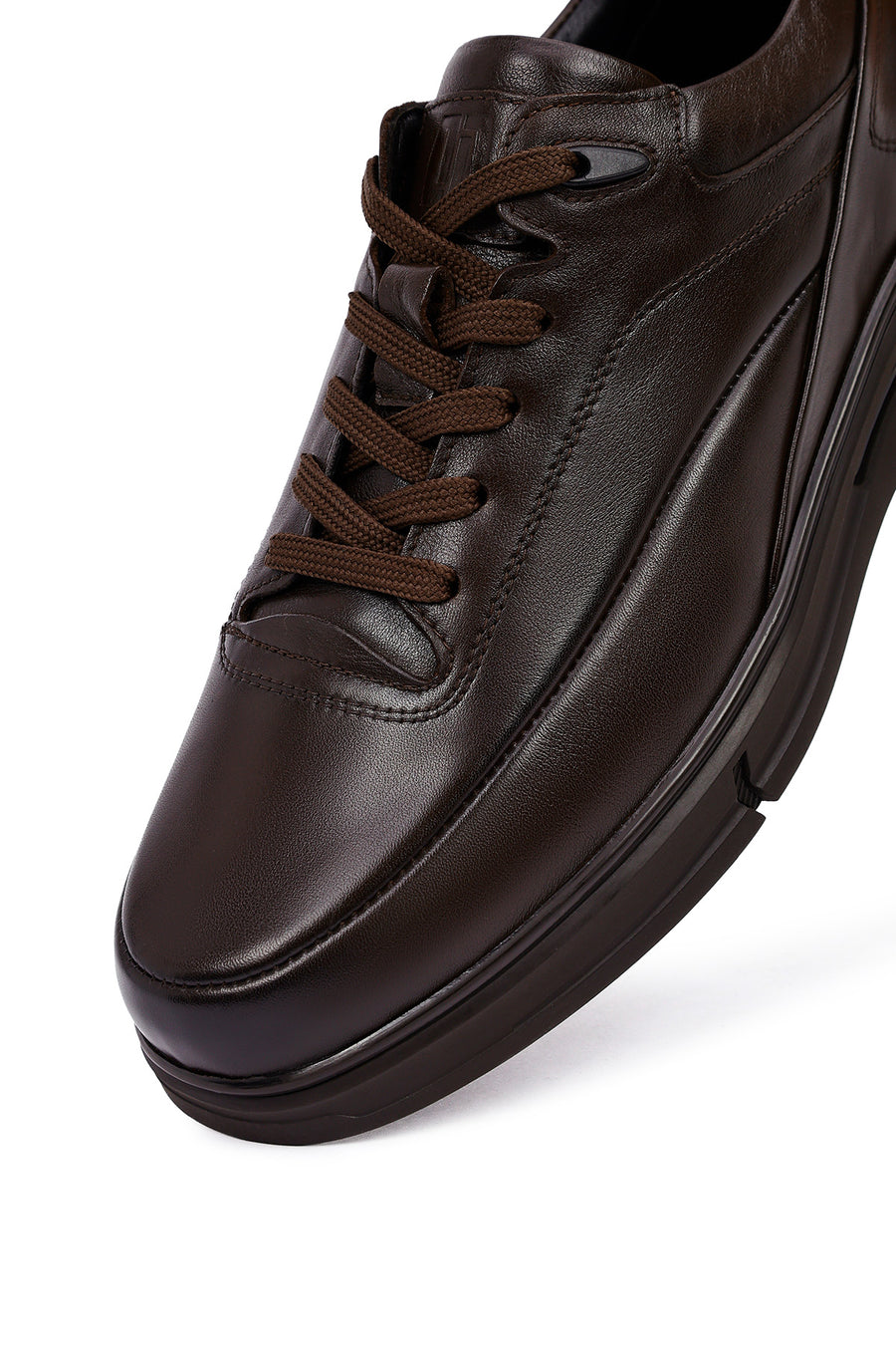 Erkek Kahverengi Bağcıklı Deri Casual Sneaker