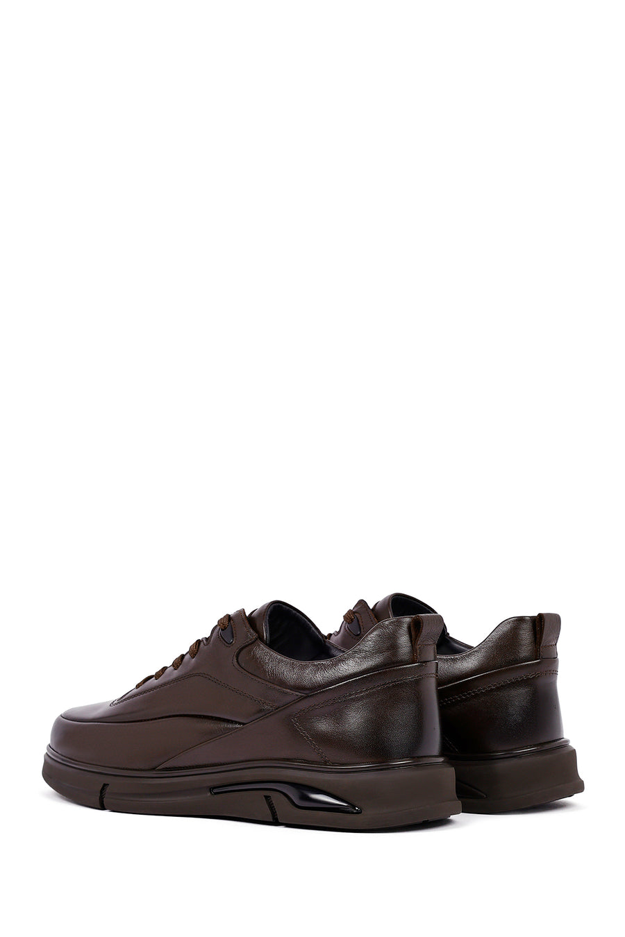 Erkek Kahverengi Bağcıklı Deri Casual Sneaker