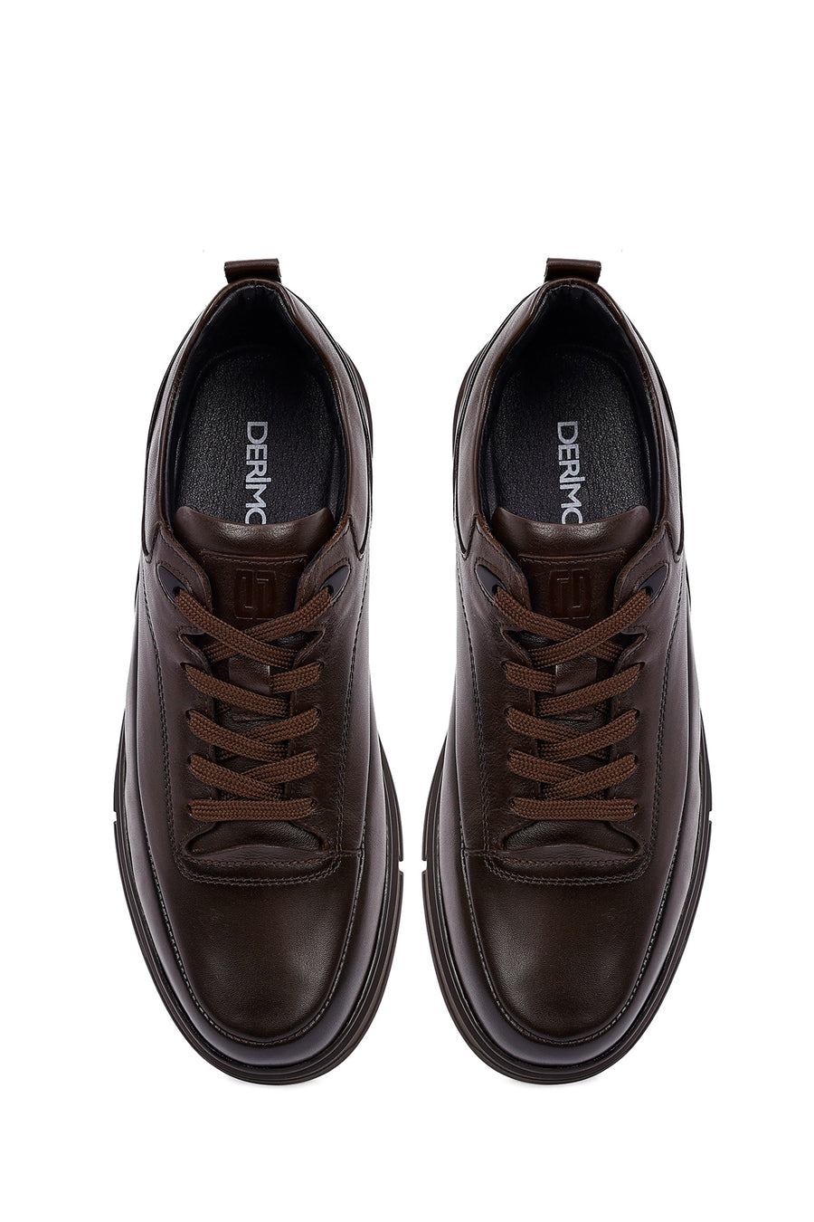 Erkek Kahverengi Bağcıklı Deri Casual Sneaker